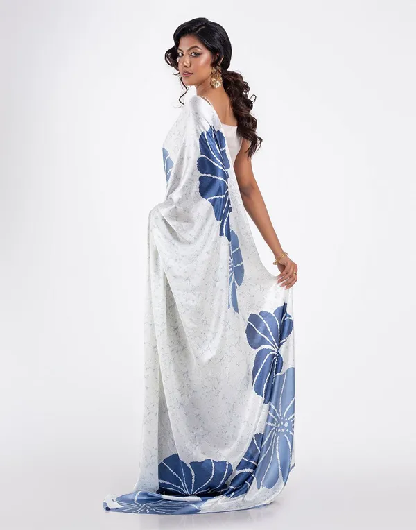 White_And_Blue_Modal_Silk_Saree_With_Blouse_For_Women