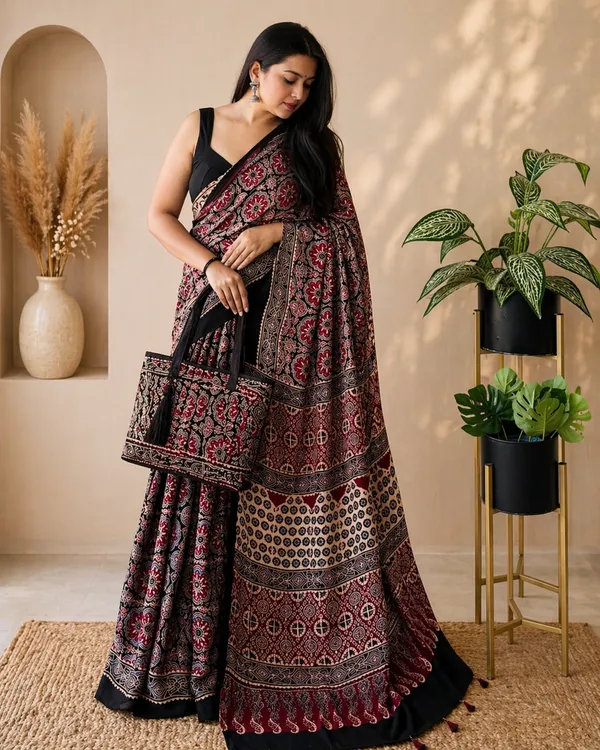 Multicolor_Modal_Silk_Saree_With_Blouse_For_Women