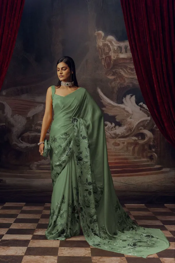 Green_Modal_Silk_Saree_With_Blouse_For_Women