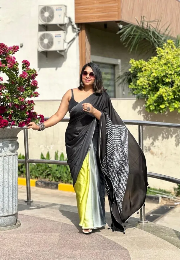 Black_And_Yellow_Modal_Silk_Saree_With_Blouse_For_Women