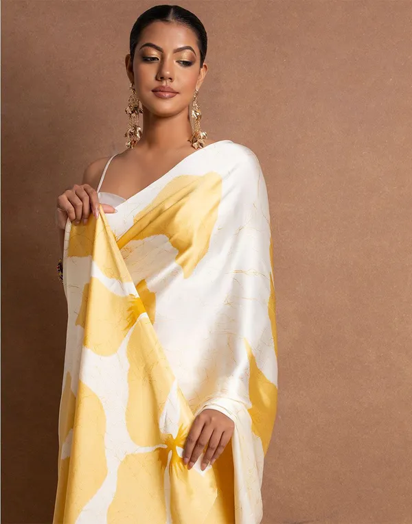 White_And_Yellow_Modal_Silk_Saree_With_Blouse_For_Women