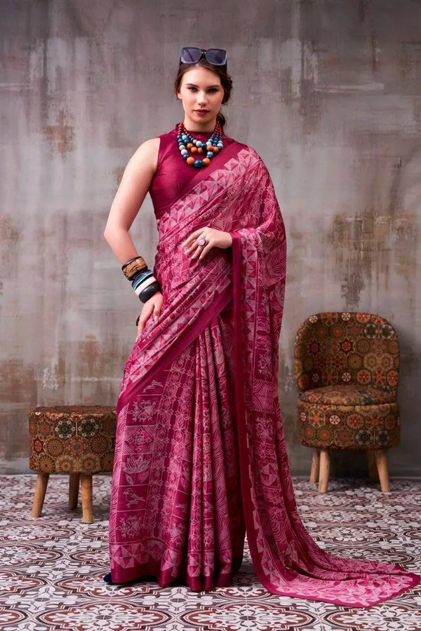 Magenta_Pink_Modal_Silk_Saree_With_Blouse_For_Women