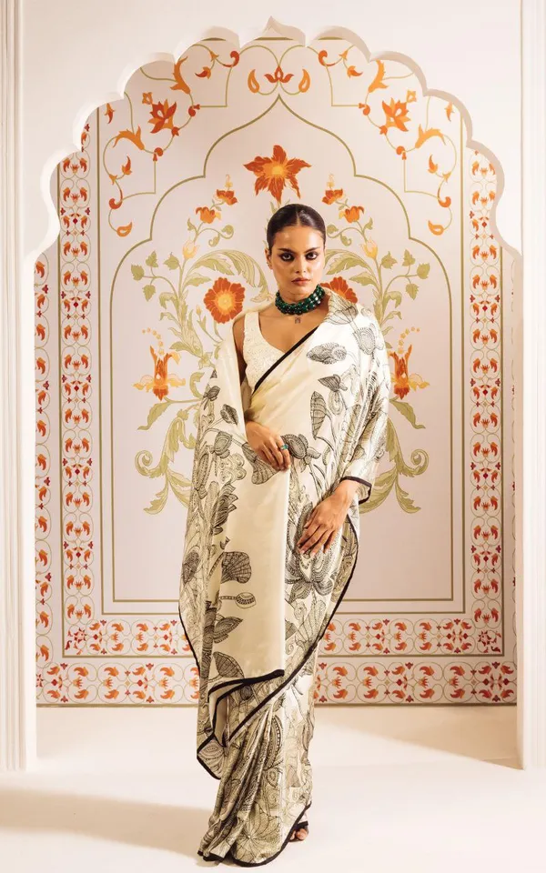 White_Modal_Silk_Saree_With_Blouse_For_Women