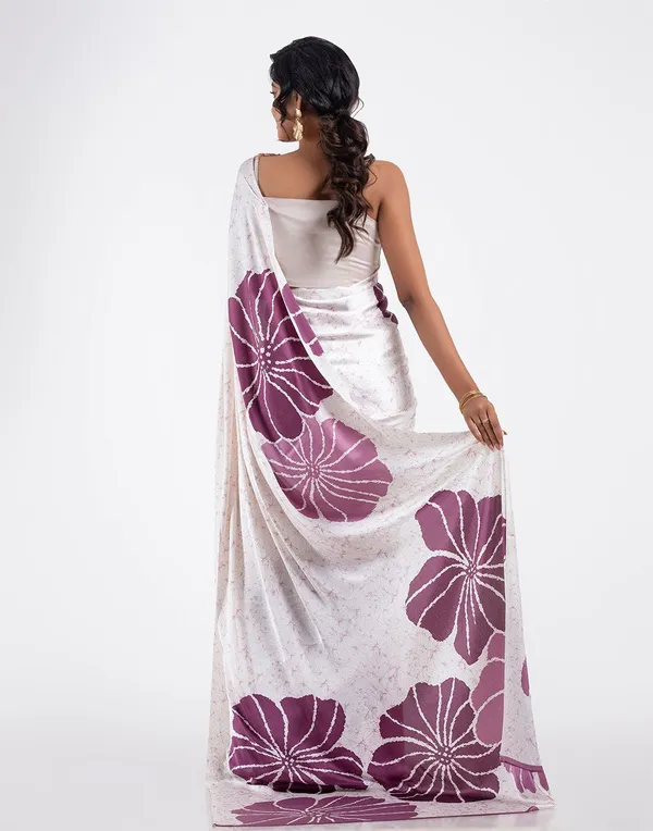 White_And_Purple_Modal_Silk_Saree_With_Blouse_For_Women