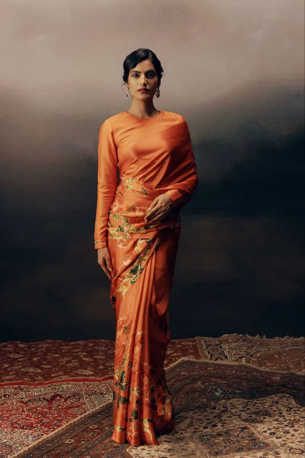 Orange_Modal_Silk_Saree_With_Blouse_For_Women