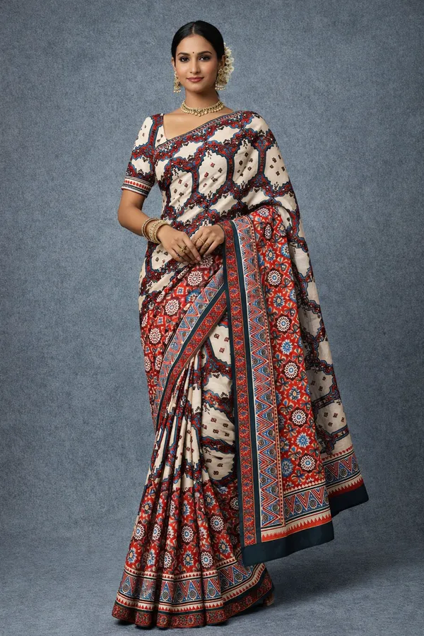 Multicolor_Modal_Silk_Saree_With_Ajrakh_Print
