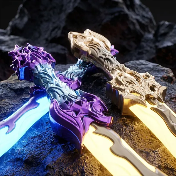 Purple_And_Gold_Plastic,_Acrylic,_Led_Components_Sword_Set_For_Kids_Set_Of_2