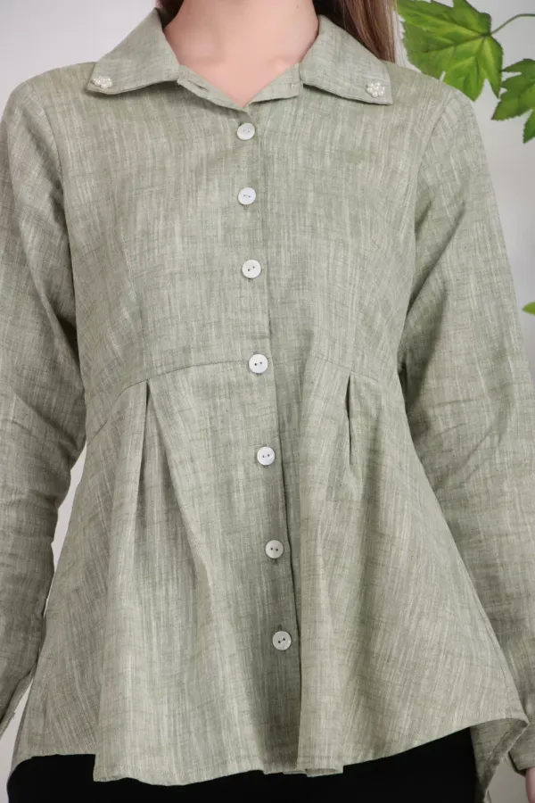 Olive_Green_Cotton_Pleated_Shirt_Tops_For_Women