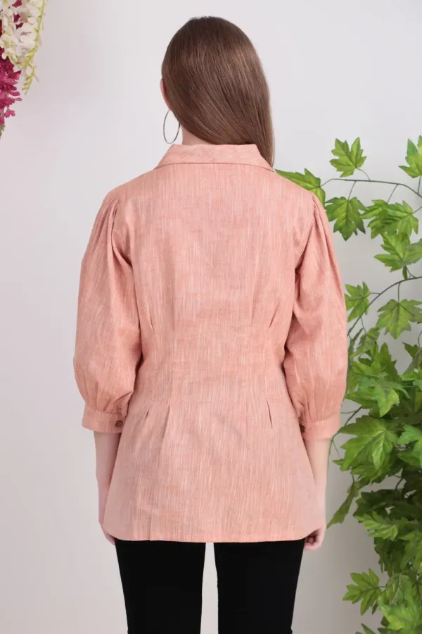 Peach_Cotton_Puff_Sleeve_Peplum_Shirt_Tops_For_Women