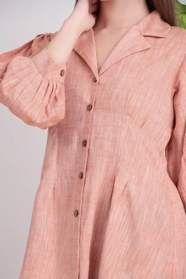 Peach_Cotton_Puff_Sleeve_Peplum_Shirt_Tops_For_Women