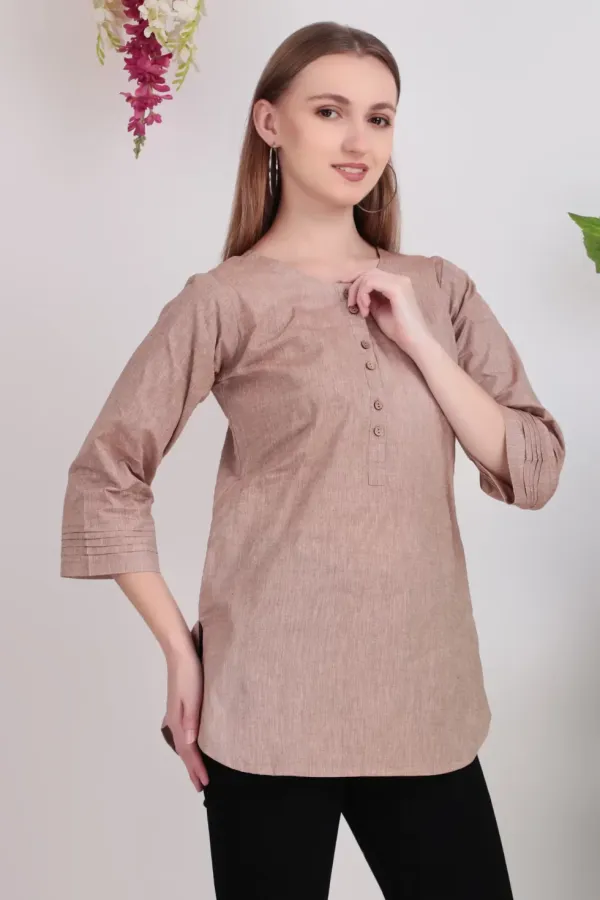 Beige_Cotton_Short_Kurta_For_Women
