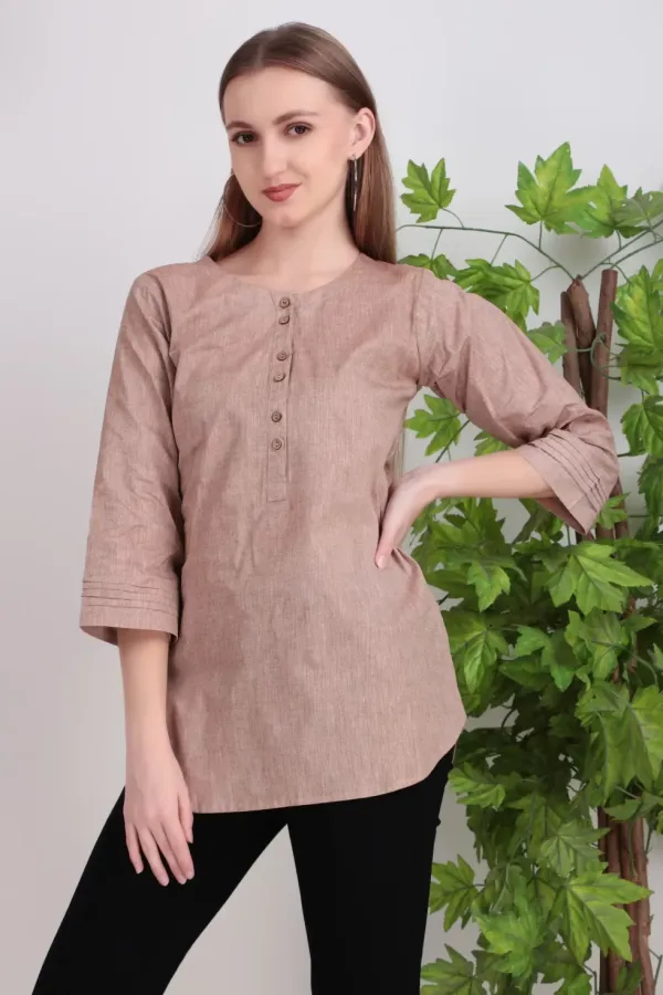 Beige_Cotton_Short_Kurta_For_Women