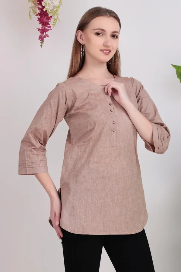 Beige_Cotton_Short_Kurta_For_Women