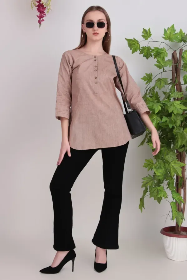 Beige_Cotton_Short_Kurta_For_Women