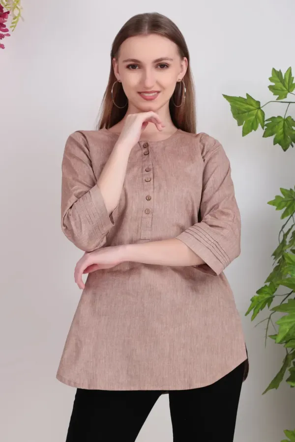 Beige_Cotton_Short_Kurta_For_Women