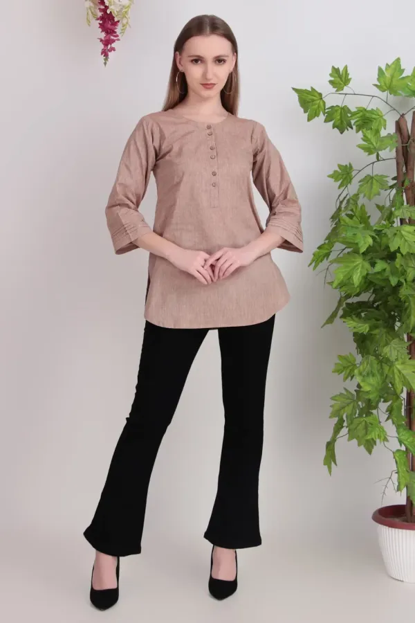 Beige_Cotton_Short_Kurta_For_Women