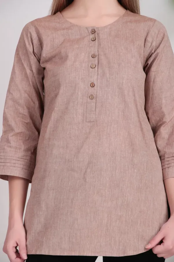 Beige_Cotton_Short_Kurta_For_Women