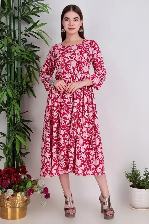 Red_Cotton_One_Piece_With_Lace_Dress_For_Women