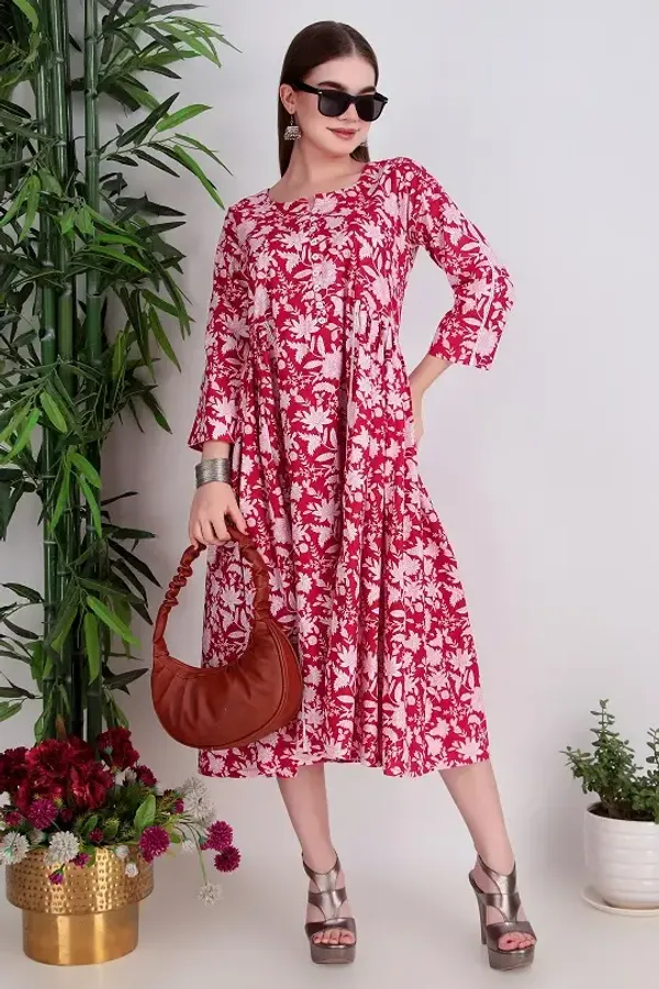 Red_Cotton_One_Piece_With_Lace_Dress_For_Women
