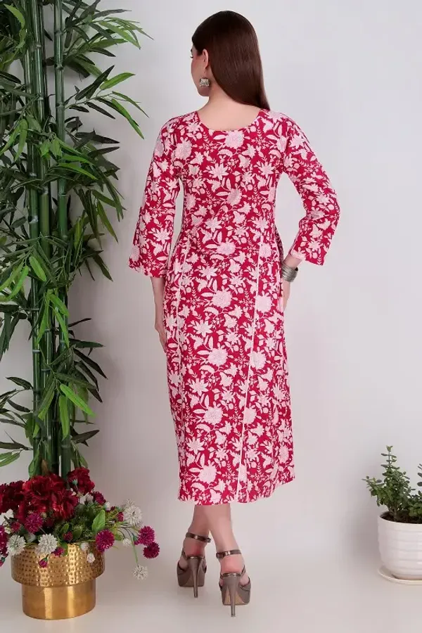 Red_Cotton_One_Piece_With_Lace_Dress_For_Women