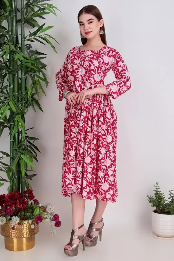 Red_Cotton_One_Piece_With_Lace_Dress_For_Women