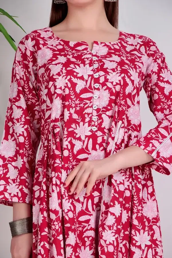 Red_Cotton_One_Piece_With_Lace_Dress_For_Women