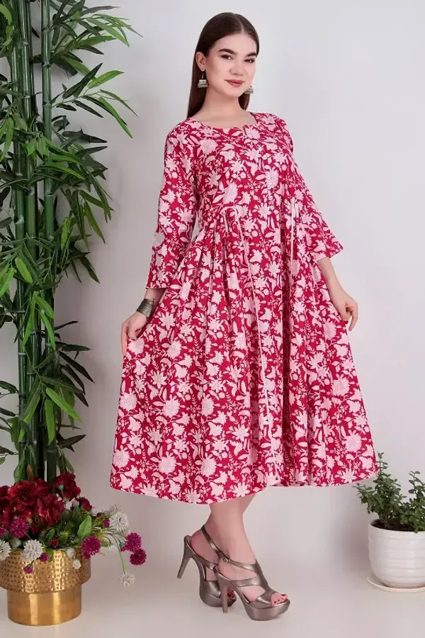 Red_Cotton_One_Piece_With_Lace_Dress_For_Women