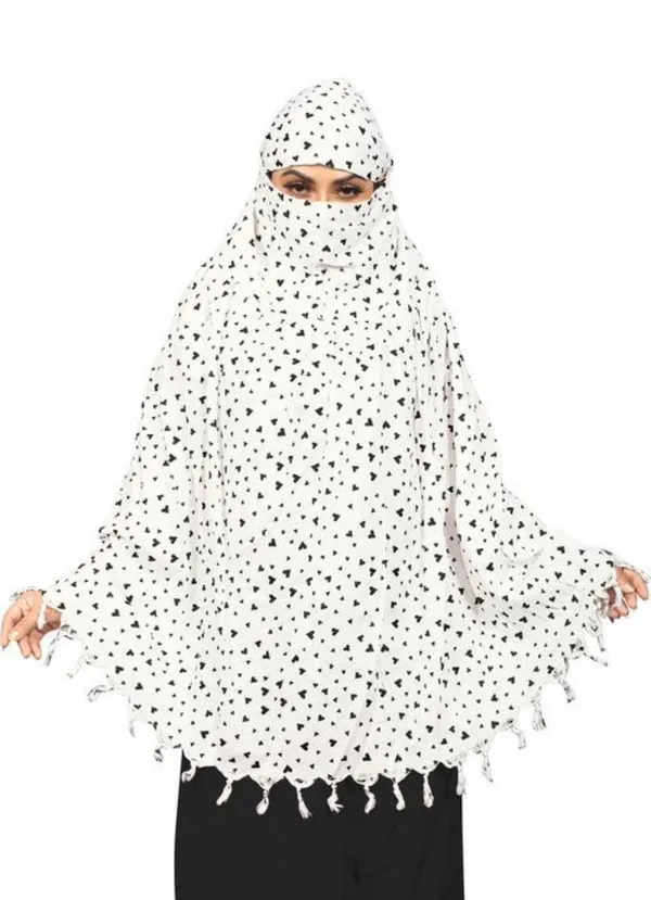 White_Cotton_Black_Heart_Print_Tassel_Scarf_For_Women
