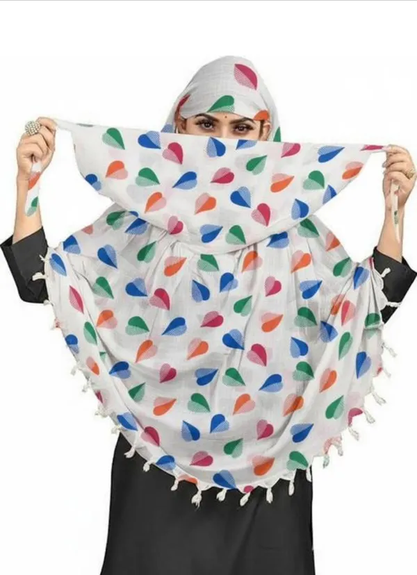 White_Cotton_Multicolor_Heart_Print_Tassel_Prayer_Scarf_For_Women