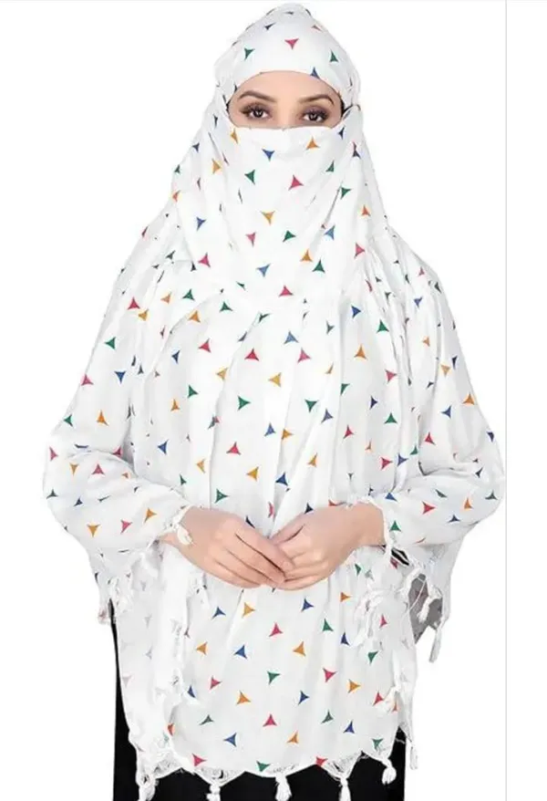 White_Cotton_Multicolor_Triangle_Print_Tassel_Dupatta_For_Women