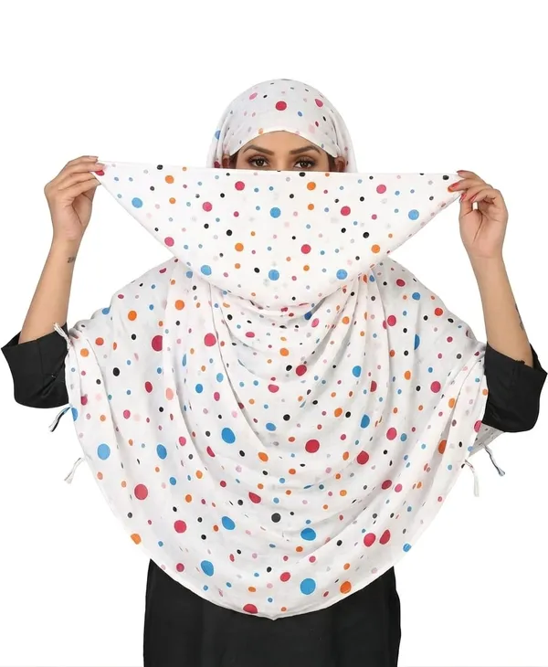 White_Cotton_Polka_Dot_Printed_Scarf_With_Matching_Cap_For_Women