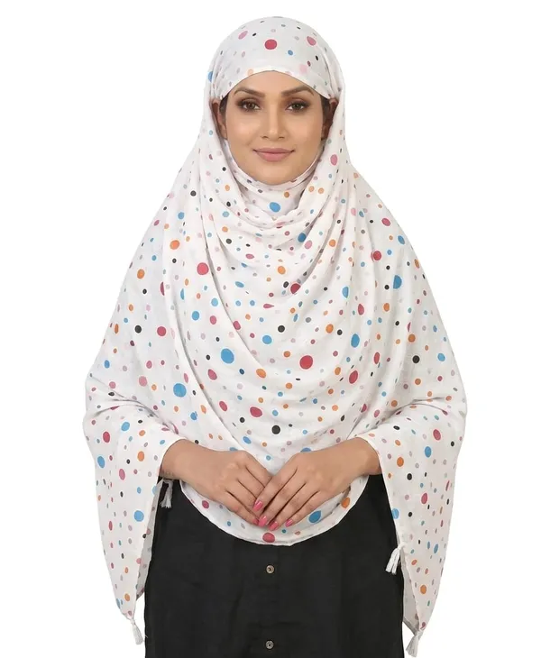 White_Cotton_Polka_Dot_Printed_Scarf_With_Matching_Cap_For_Women