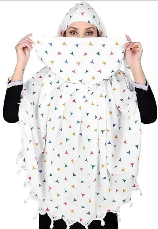 White_Cotton_Multicolor_Triangle_Print_Tassel_Dupatta_For_Women