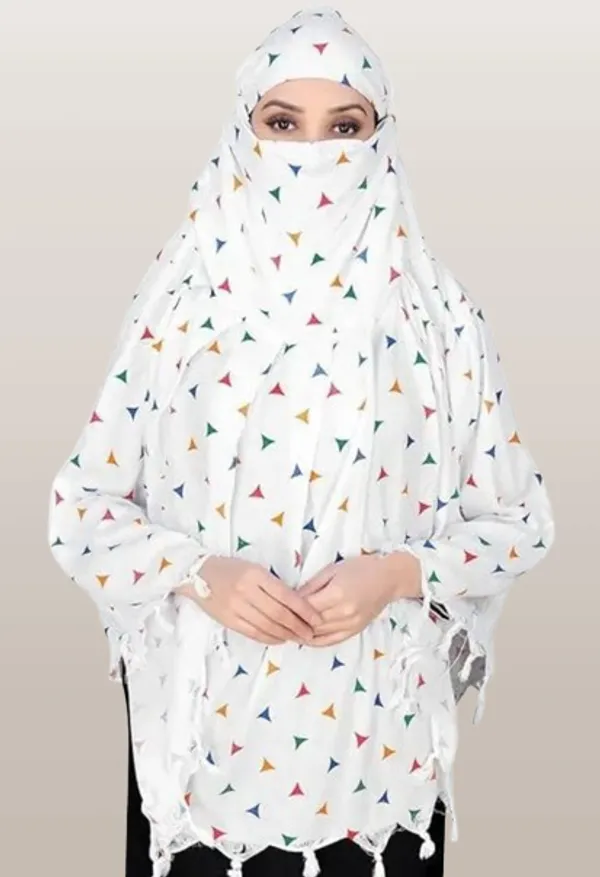 White_Cotton_Multicolor_Triangle_Print_Tassel_Dupatta_For_Women