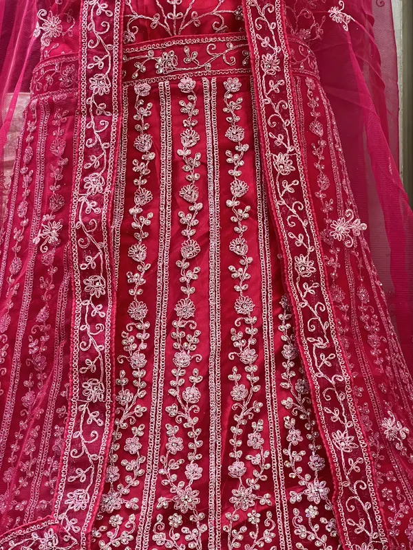 Red_Net_Bridal_Lehenga_Choli_Set_With_Embroidery_And_Dupatta