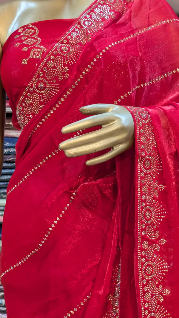 Red_Fendi_Georgette_Saree_With_Stone_Work_Border