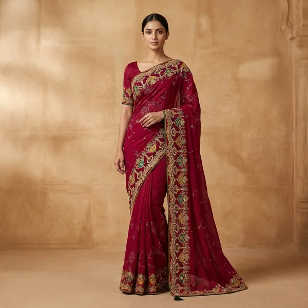 Magenta_Fendi_Saree_With_Intricate_Border_Work