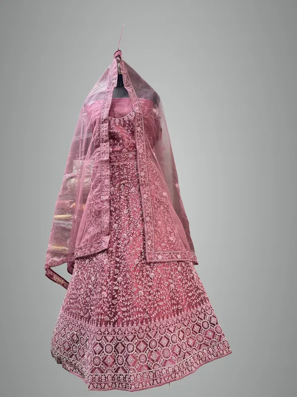 Pink_Net_Lehenga_Choli_Set_With_Embroidery_And_Dupatta