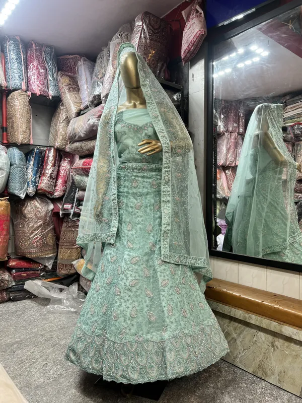 Mint_Green_Net_Lehenga_Choli_Set_With_Embellishments_And_Dupatta