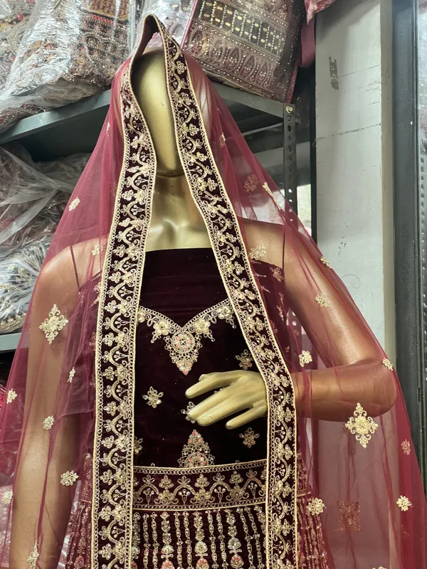 Maroon_Velvet_Bridal_Lehenga_Choli_Set_With_Heavy_Embroidery