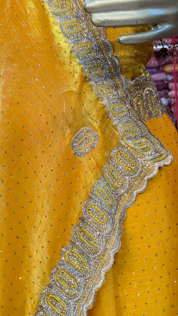 Yellow_Fendi_Saree_With_Embellished_Border_And_Dupatta