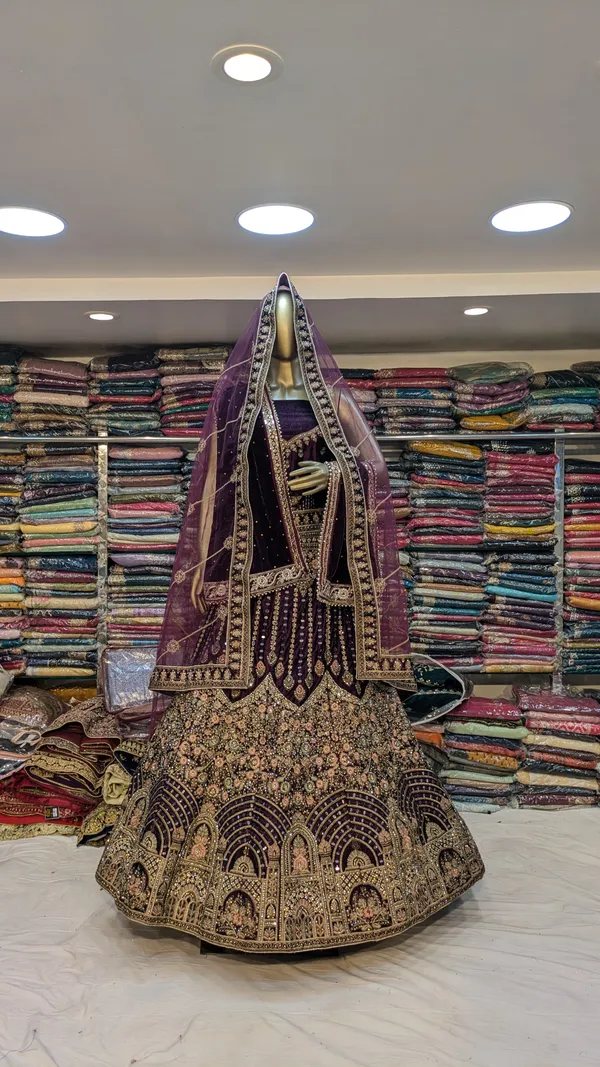 Purple_Velvet_Bridal_Lehenga_Choli_Set_With_Embroidery_And_Dupatta