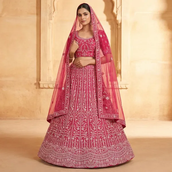 Red_Net_Bridal_Lehenga_Choli_Set_With_Embroidery_And_Dupatta
