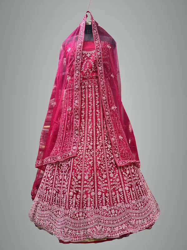 Red_Net_Bridal_Lehenga_Choli_Set_With_Embroidery_And_Dupatta