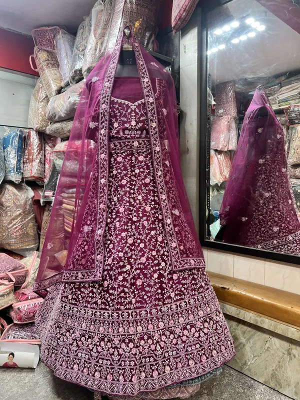 Maroon_Velvet_Lehenga_Choli_Set_With_Embroidery_And_Dupatta