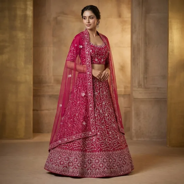 Magenta_Pink_Net_Bridal_Lehenga_Choli_Set_With_Heavy_Embroidery