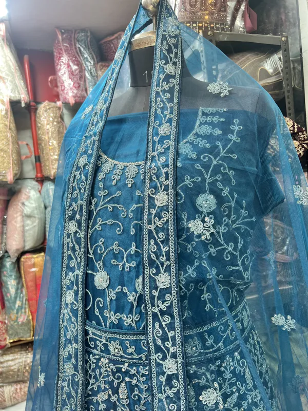 Blue_Net_Lehenga_Choli_Set_With_Embroidery_And_Dupatta