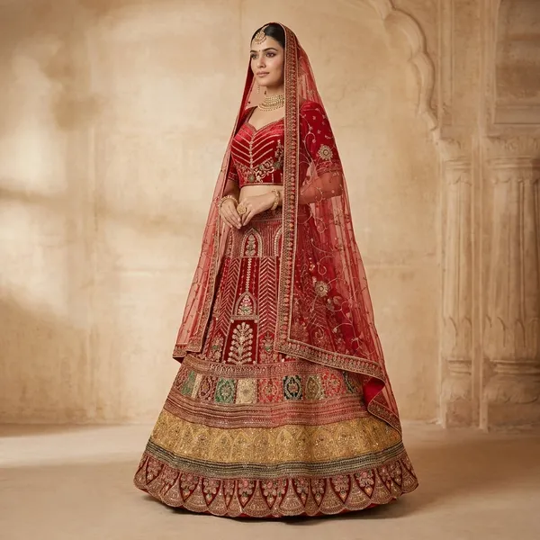 Red_&_Gold_Velvet_Bridal_Lehenga_Choli_Set_With_Embroidery