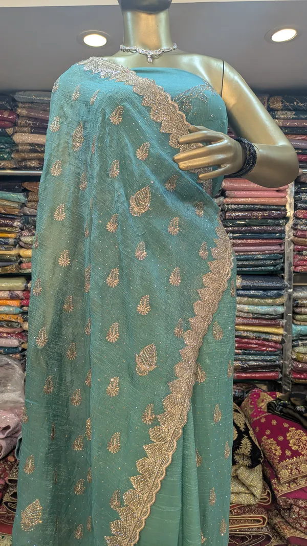 Turquoise_Green_Chiffon_Dupatta_With_Golden_Zari_Work