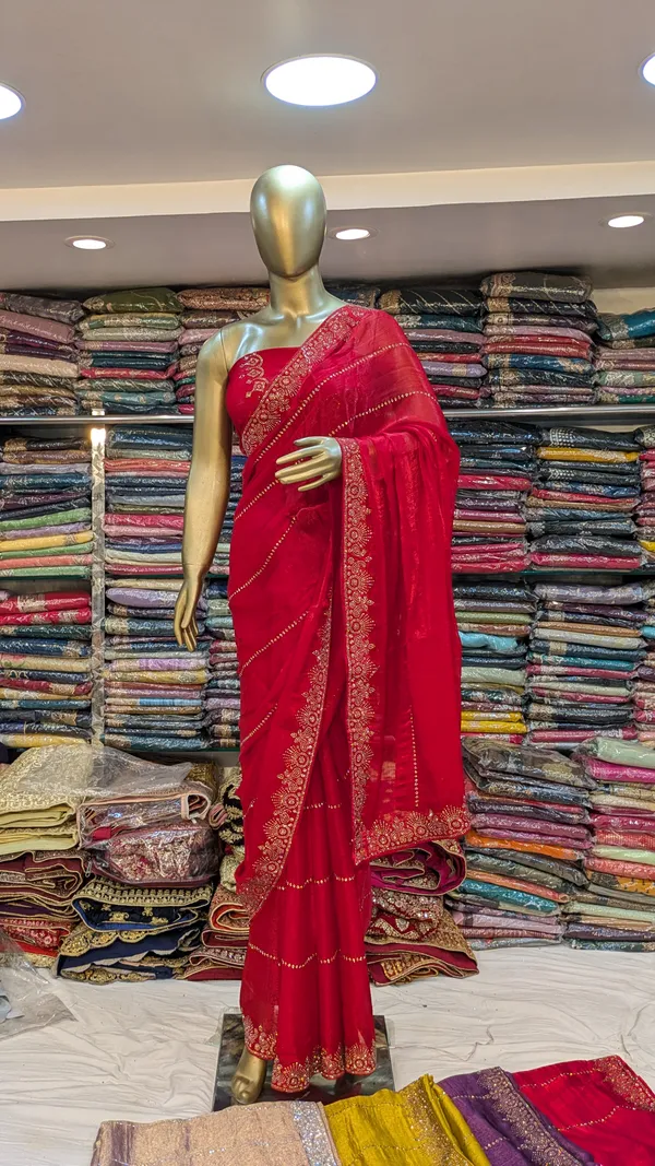 Red_Fendi_Georgette_Saree_With_Stone_Work_Border